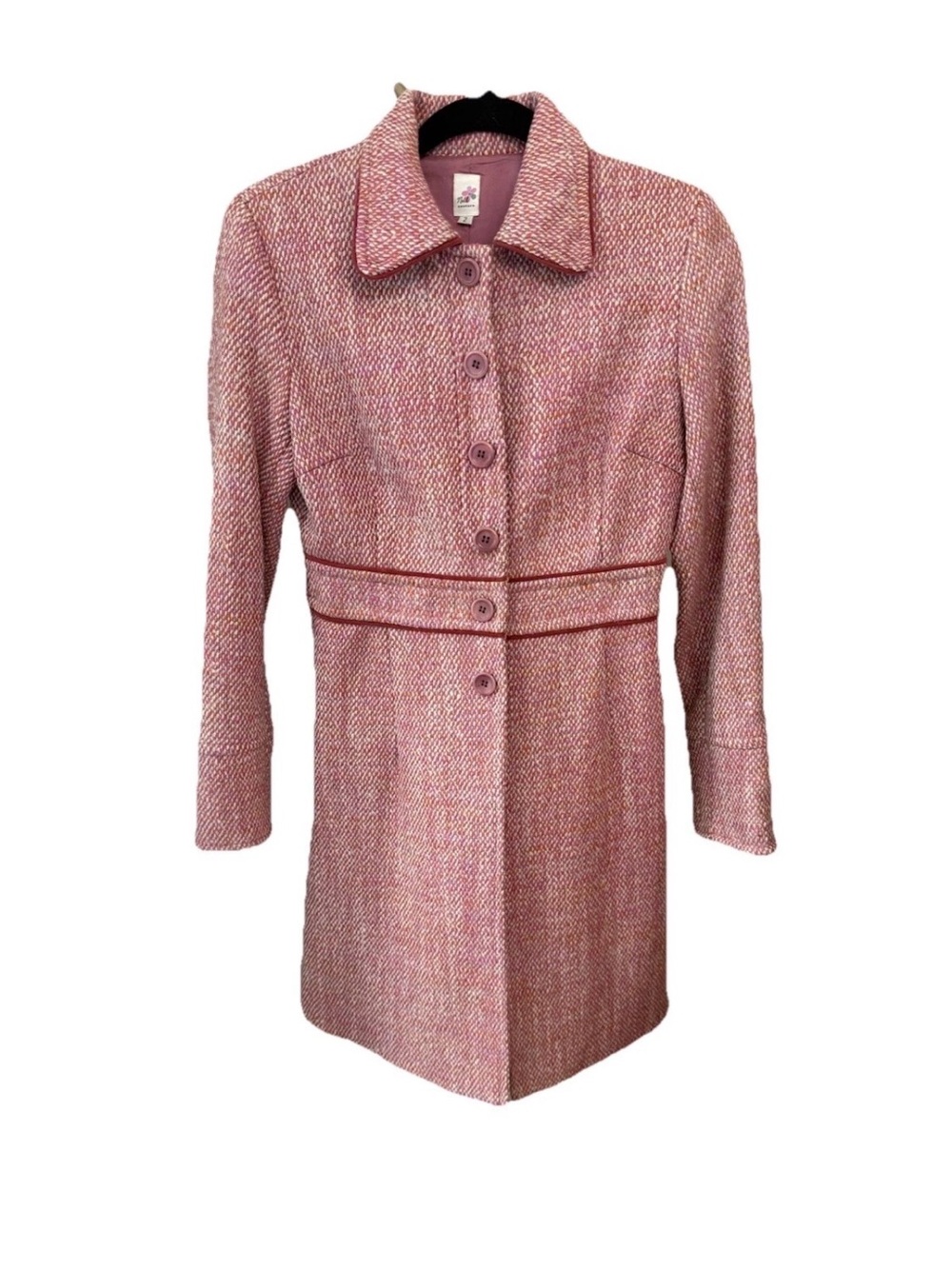 VTG Nell Couture Wool Coat Women's Sz 2 Pink Tweed Classic Polished Sharp